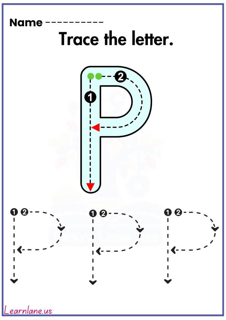 Image showing preschool letter P worksheet, free printable for alphabet learning