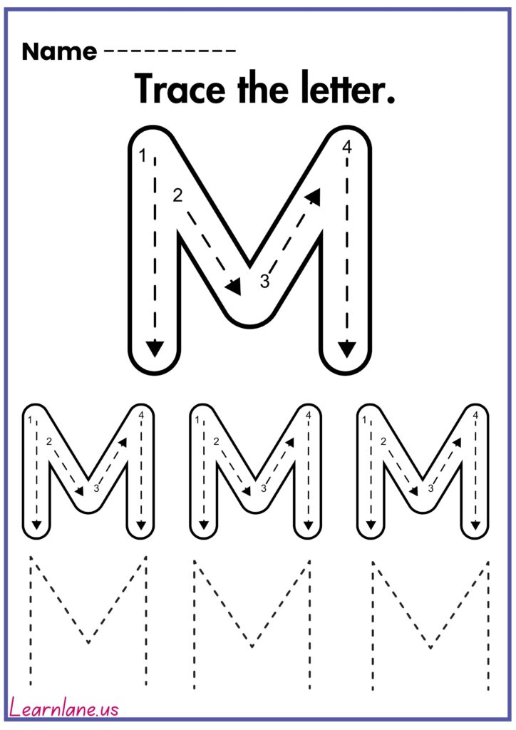 Trace the letter small m preschool workseet