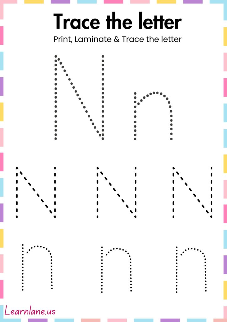 Trace the simple letter N preschool Worksheet