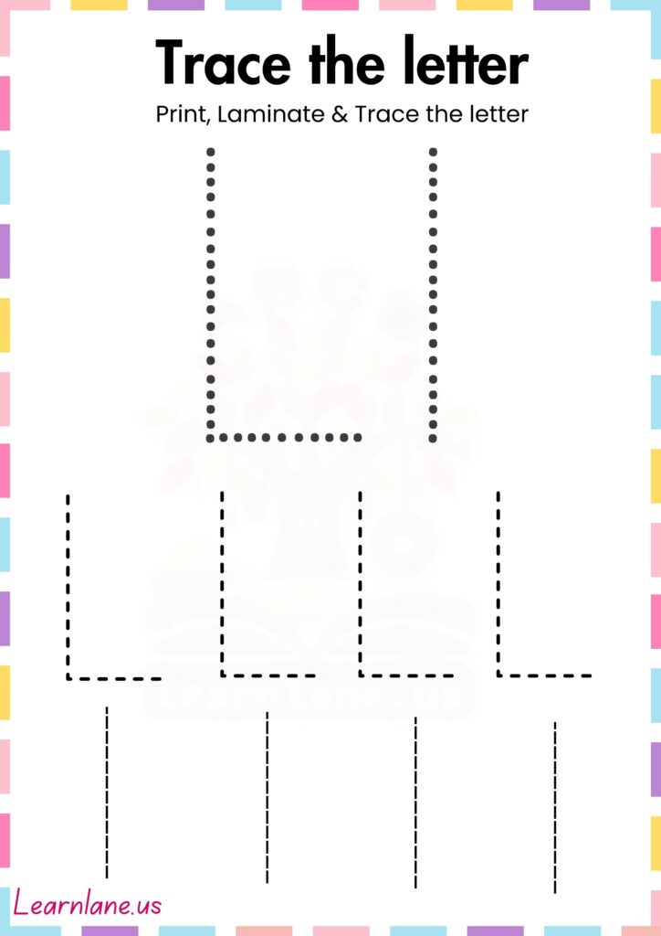 Trace the simple letter l preschool Worksheet