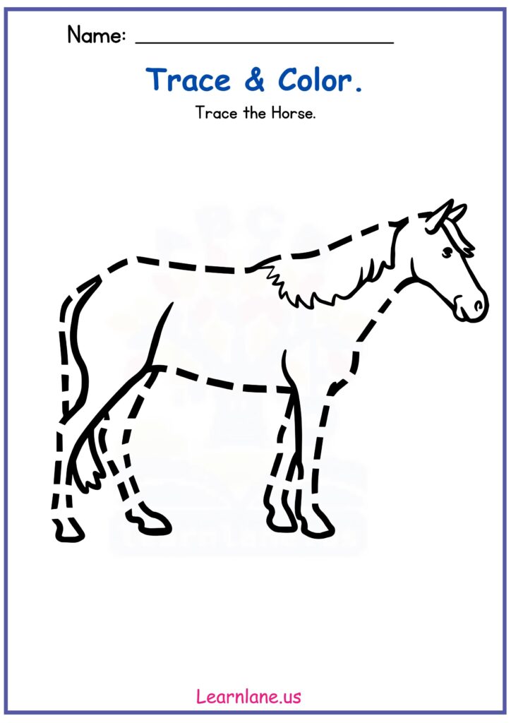 Farm Horse Tracing Worksheet for Preschoolers