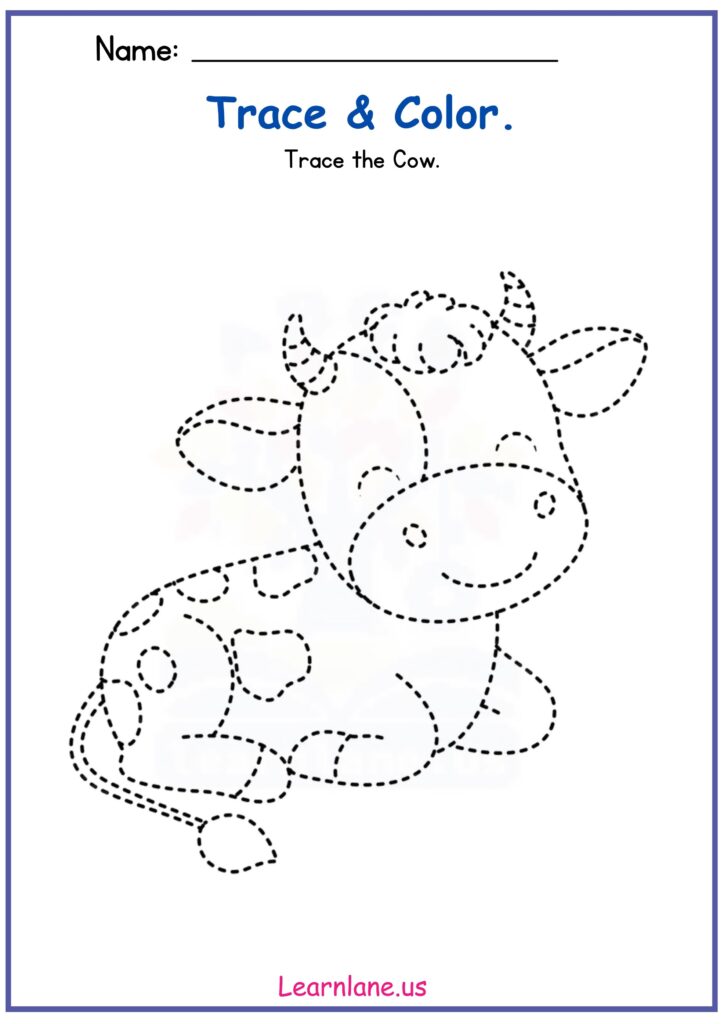 Preschool Farm Animal Tracing Worksheet – Trace & Color a Cow