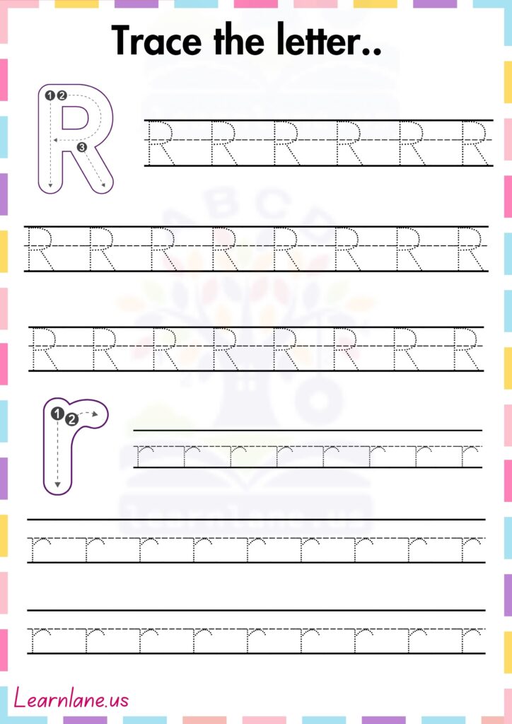 Trace and practice both Capital and small R preschool worksheet