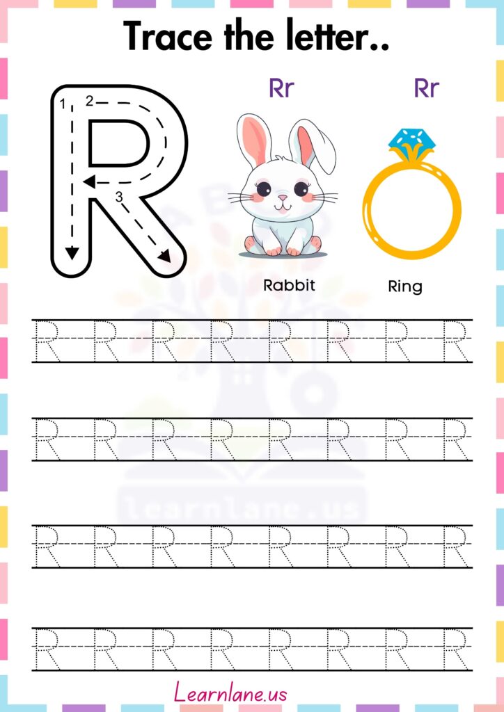 Trace and practice the letter Capital R worksheet for preschool