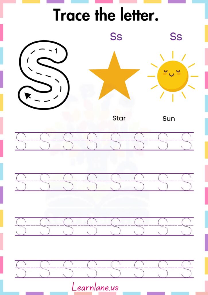 Trace and practice the letter Capital s worksheet for preschool