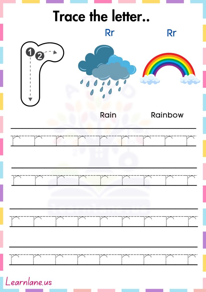 Trace and practice the small letter R preschool worksheet