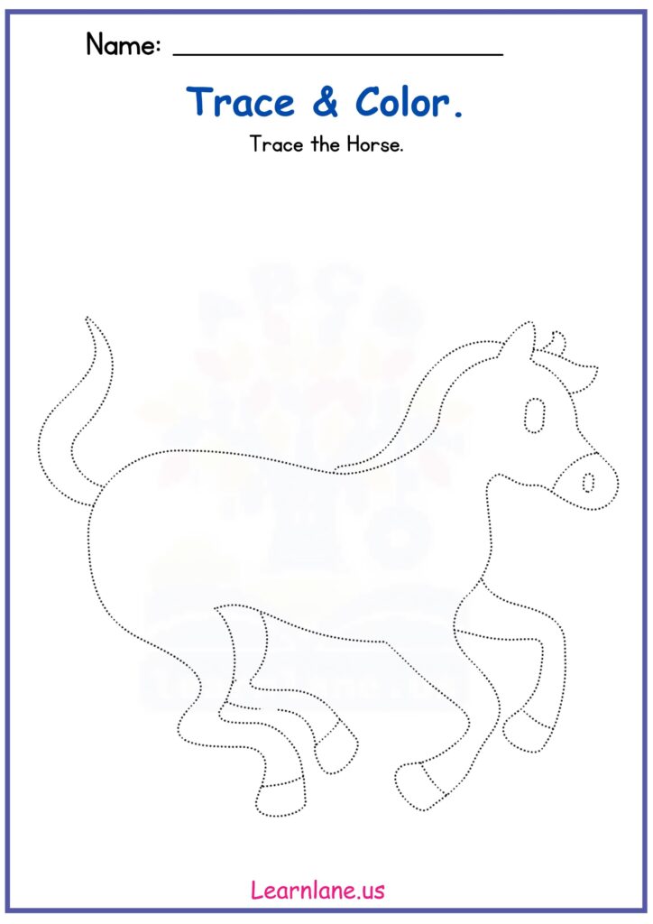 Trace the Horse Preschool Tracing Worksheet – Handwriting Skills