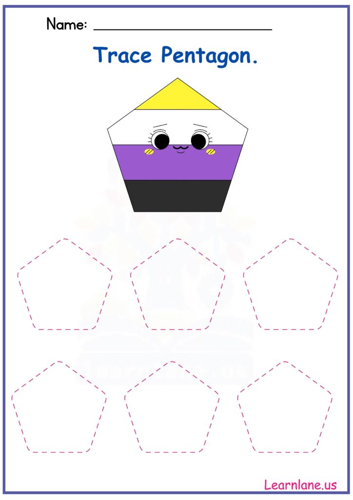 Trace the Shape Pentagon with Dotted Lines Worksheet for Preschool
