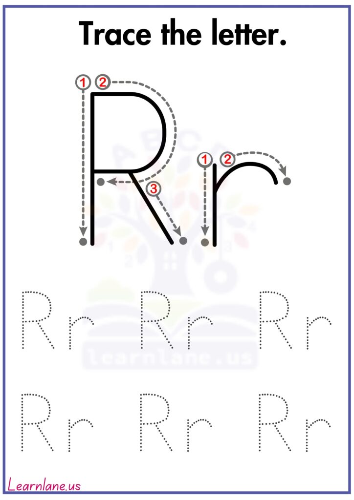 Trace the capital and small letter R following arrow worksheet for preschool