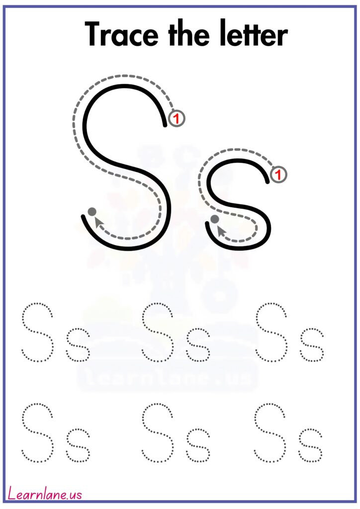 Trace the capital and small letter s following arrow worksheet for preschool