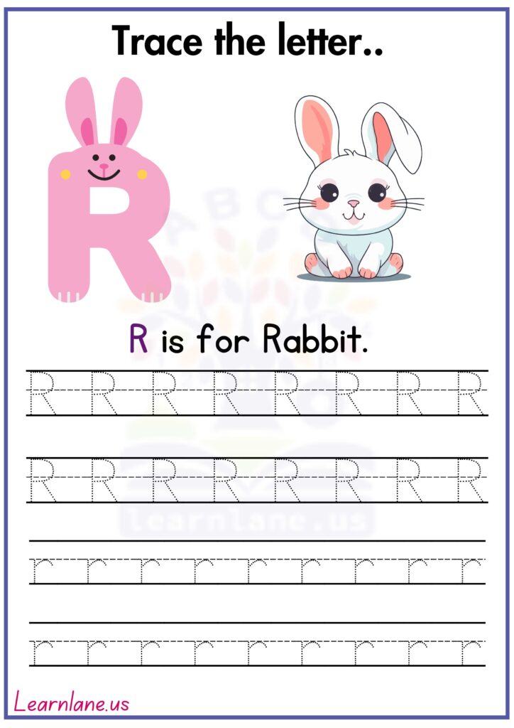 Trace the letter R and practice writing R worksheet for preschool