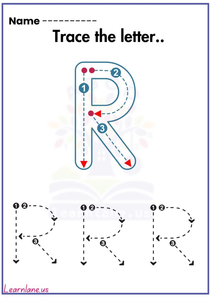 Trace the letter capital r preschool workseet