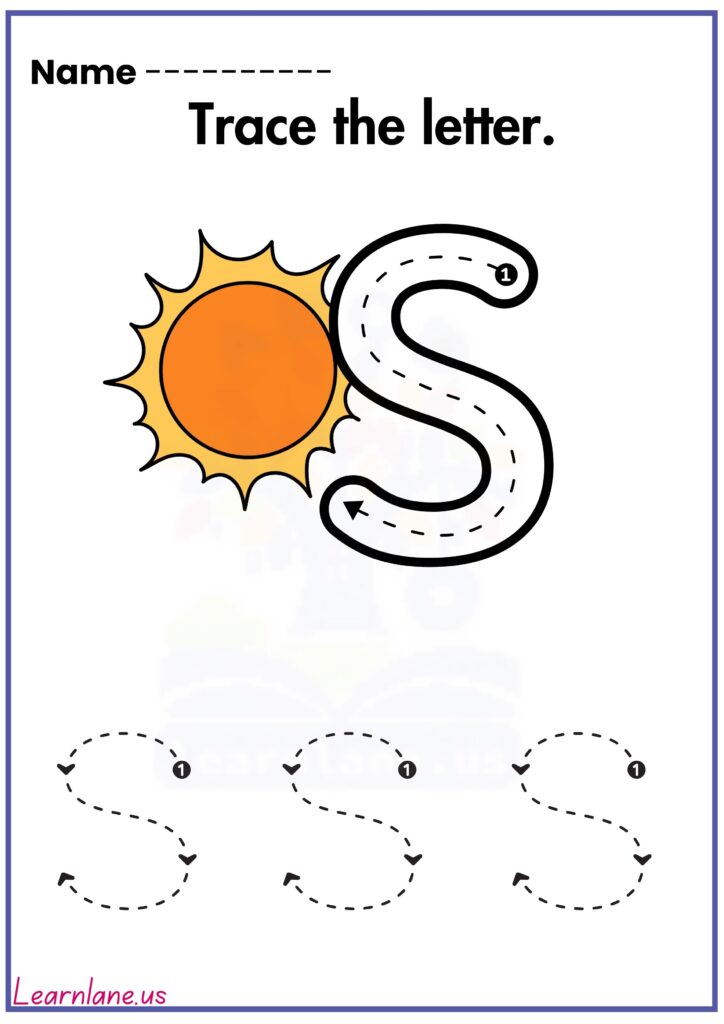Trace the letter capital s preschool workseet