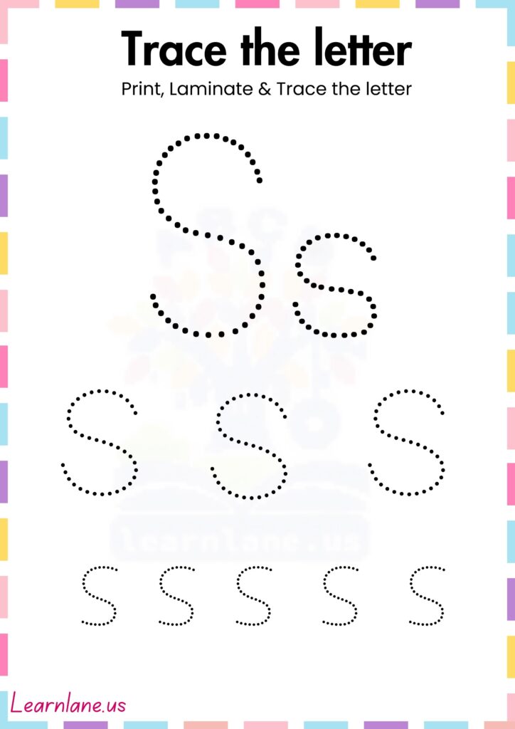 Trace the simple letter s preschool Worksheet