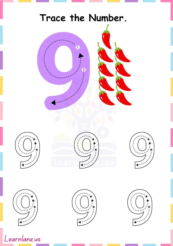 Engaging Number 9 Tracing Worksheet for Early Learning and Handwriting Practice