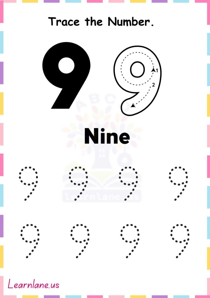 Free Printable Number 9 Tracing Worksheet for Preschool Counting Practice
