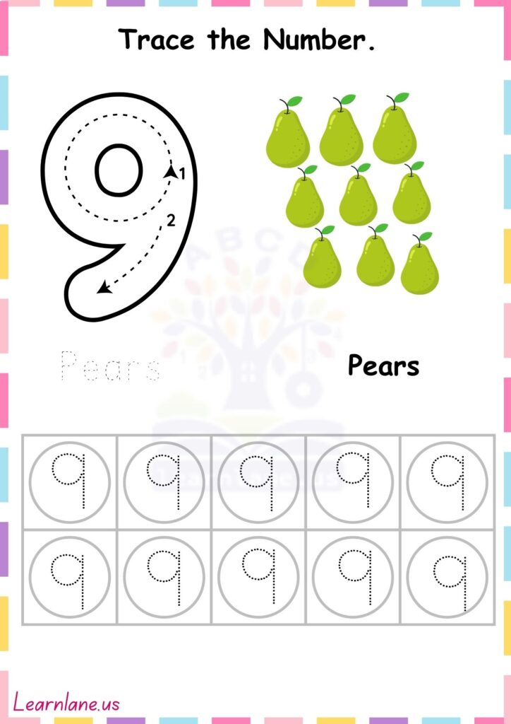 Fun Number 9 Tracing Printable for Preschoolers Learning Numbers