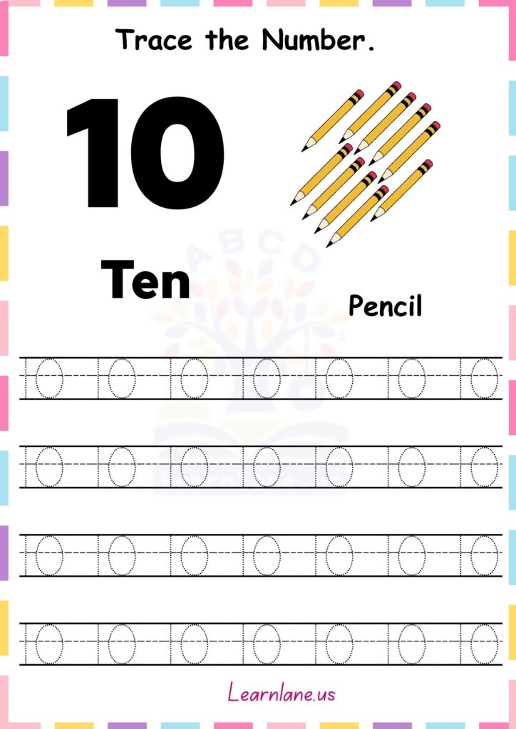 Easy Number 10 Tracing Worksheet for Preschool Math Practice