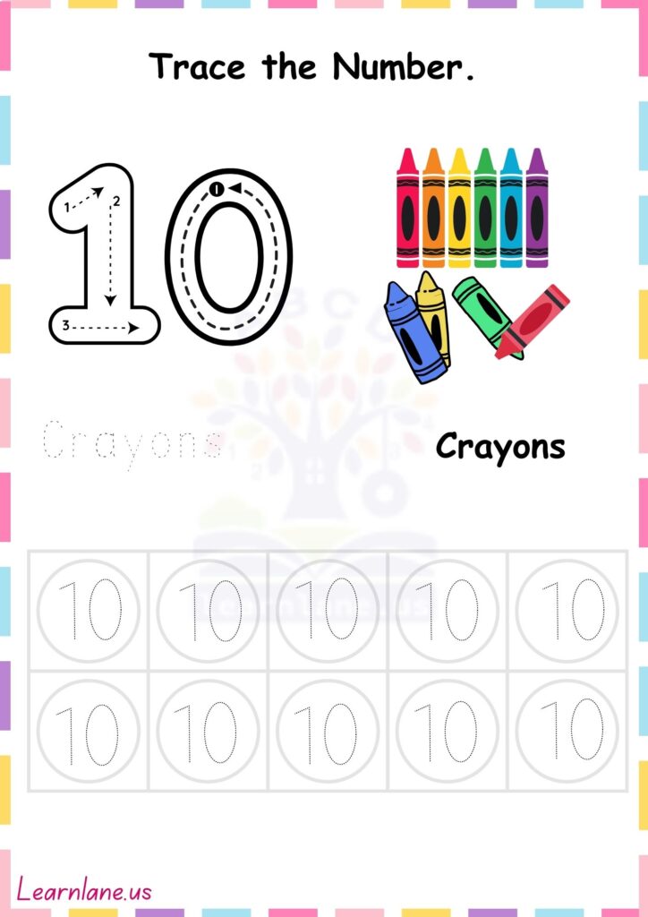 Preschool Number 10 Tracing Worksheet to Build Fine Motor and Number Skills