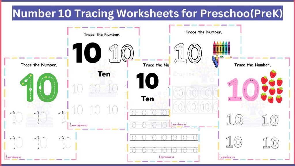 free printqable Number 10 Tracing Worksheets for Preschool (PreK) featured image