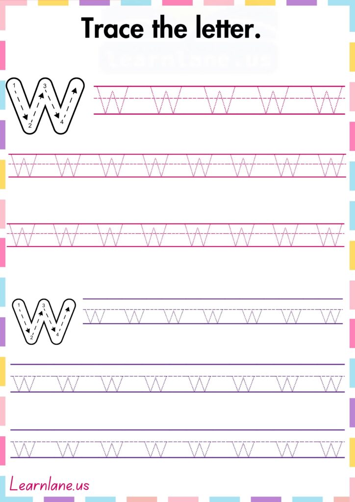 Image showing Trace and practice both Capital and small W preschool worksheet 
