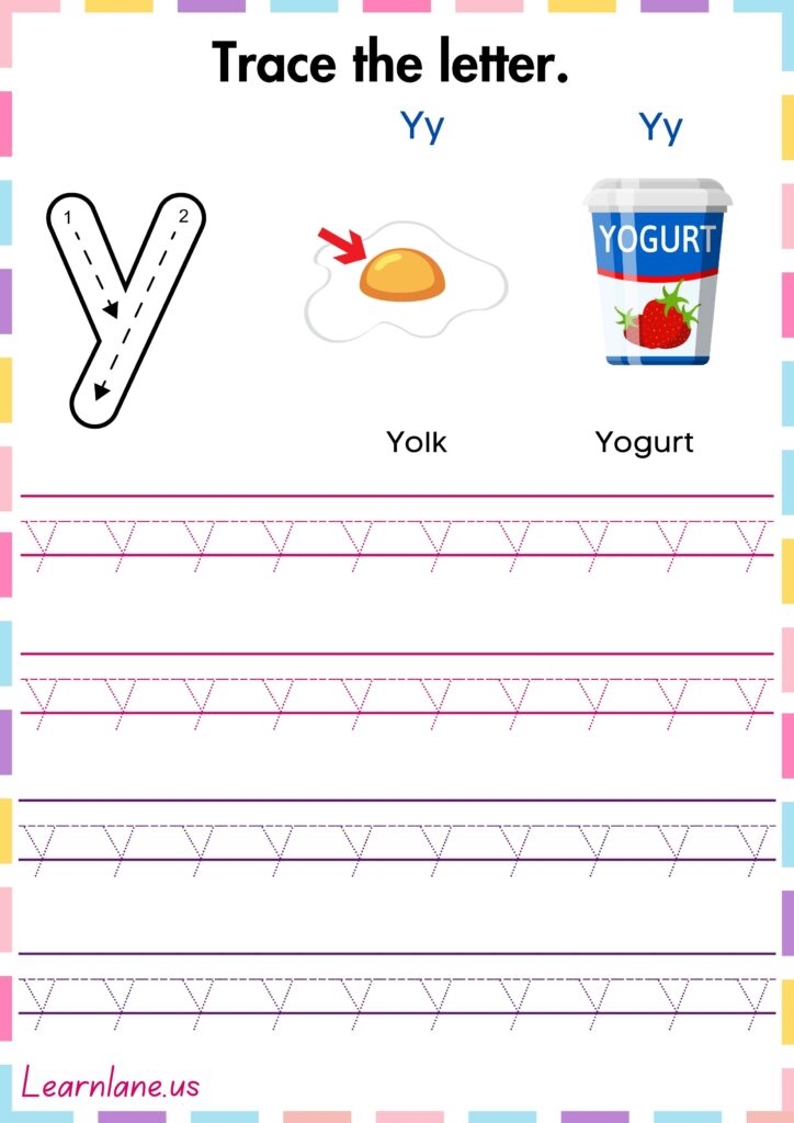 Image showing Trace and practice the small letter y preschool worksheet