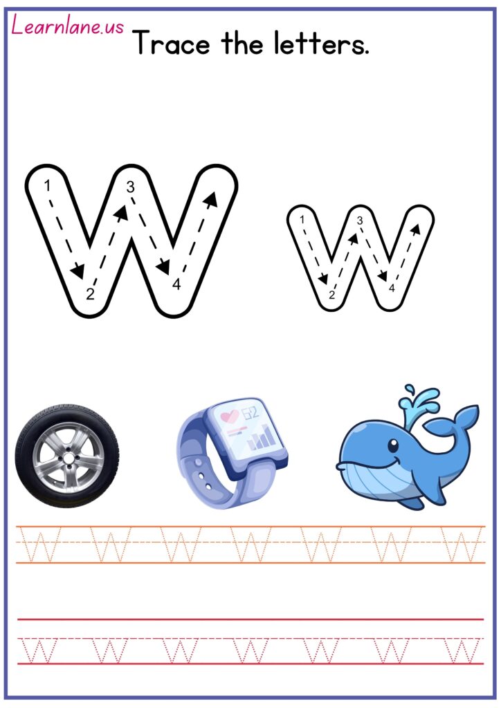 Image showing Trace both letters CAPITAL AND SMALL W preschool worksheet 