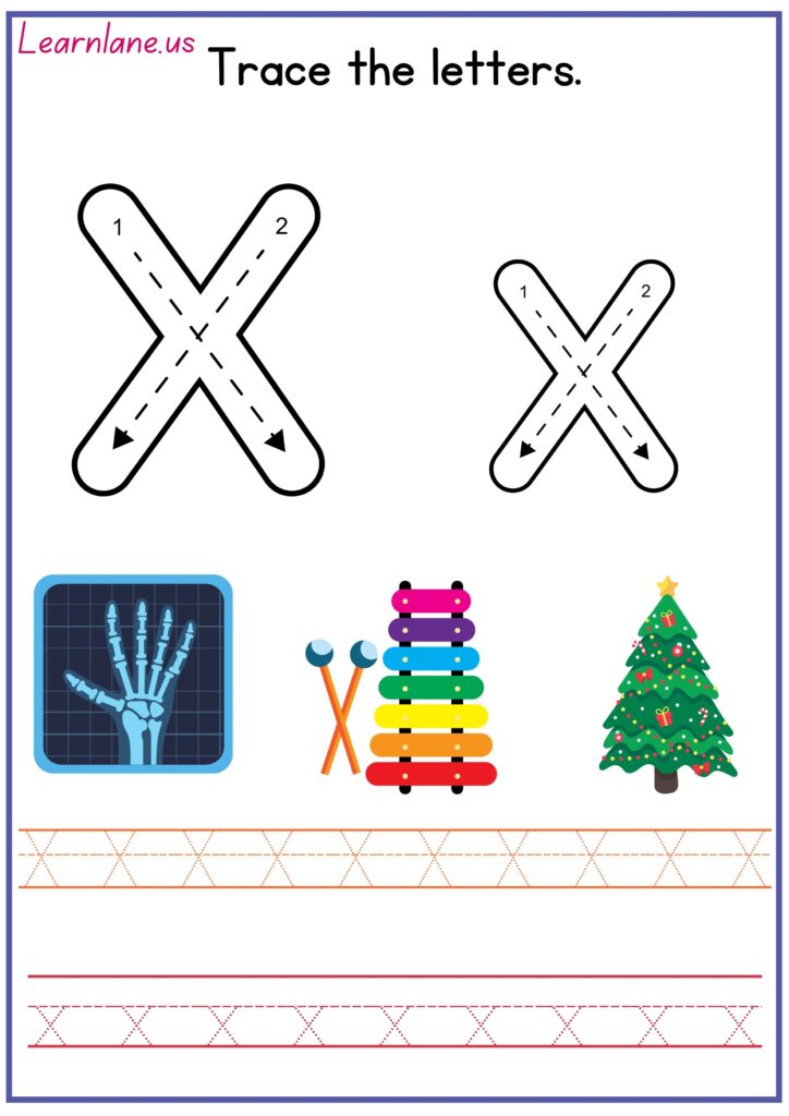Image showing Trace both letters CAPITAL AND SMALL X preschool worksheet 