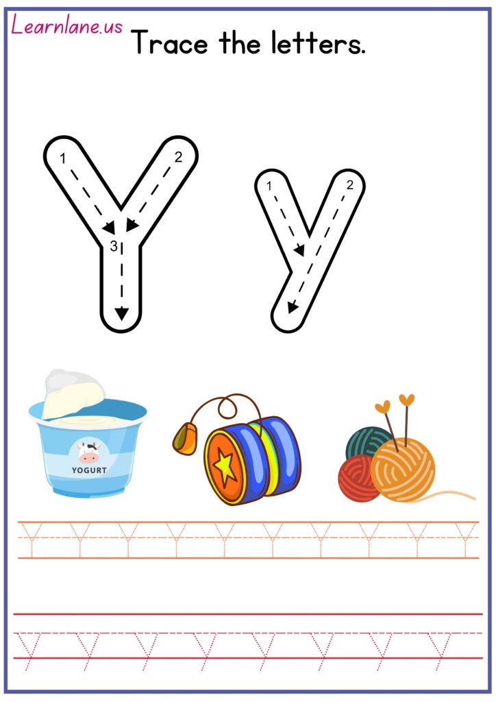 Image showing Trace both letters CAPITAL AND SMALL y preschool worksheet