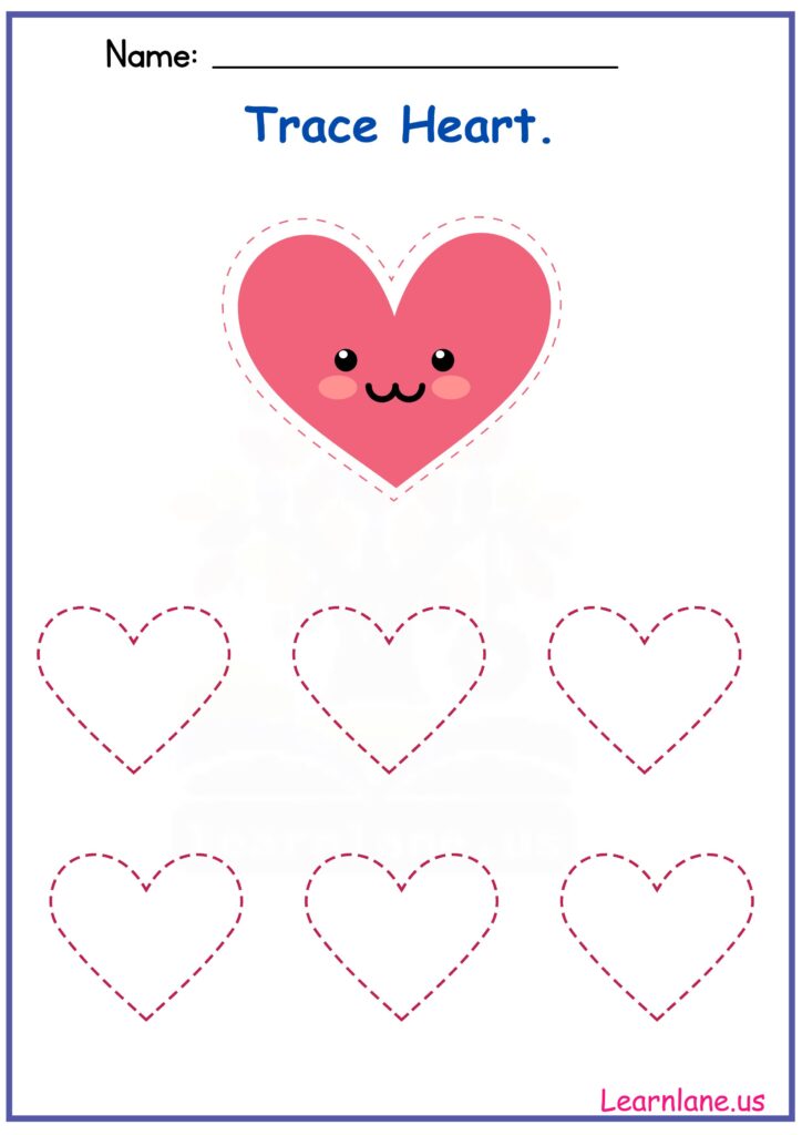 Image showing Trace the Shape Heart with Dotted Lines Worksheet for Preschool