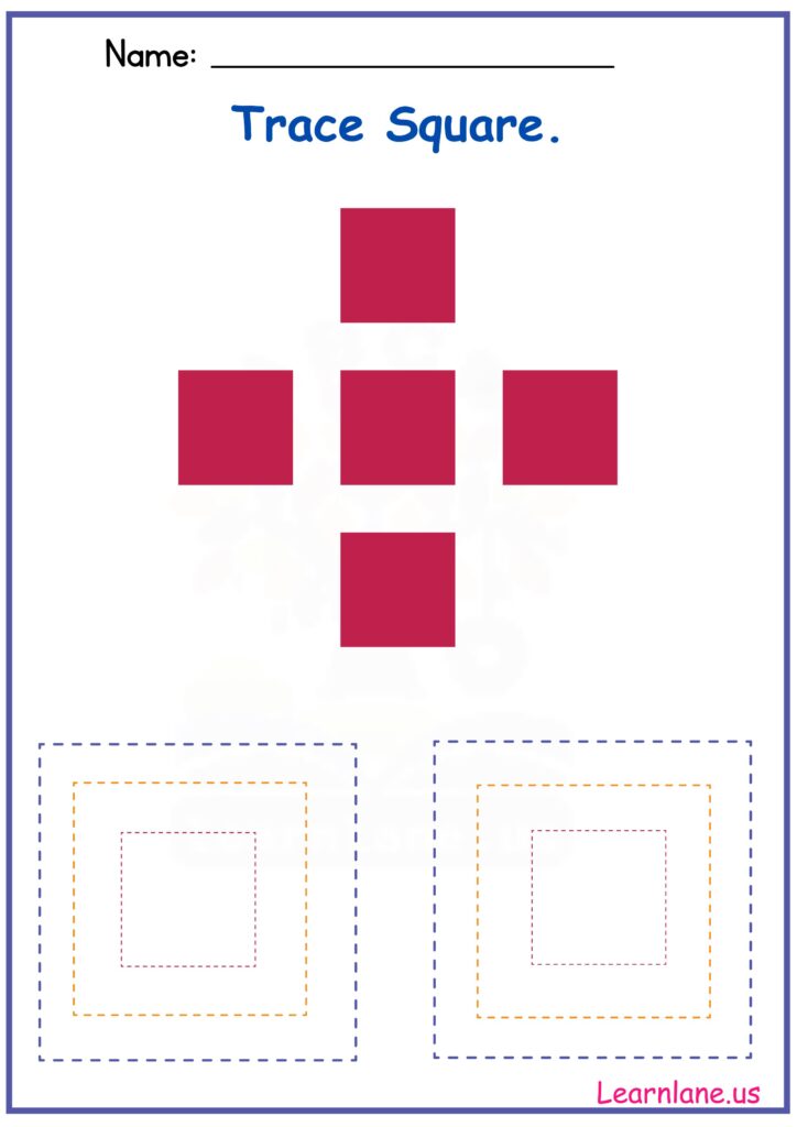 Trace the Shape square with Dotted Lines Worksheet for Preschool