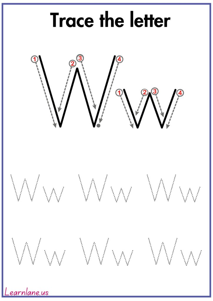 Image showing Trace the capital and small letter W following arrow worksheet for preschool