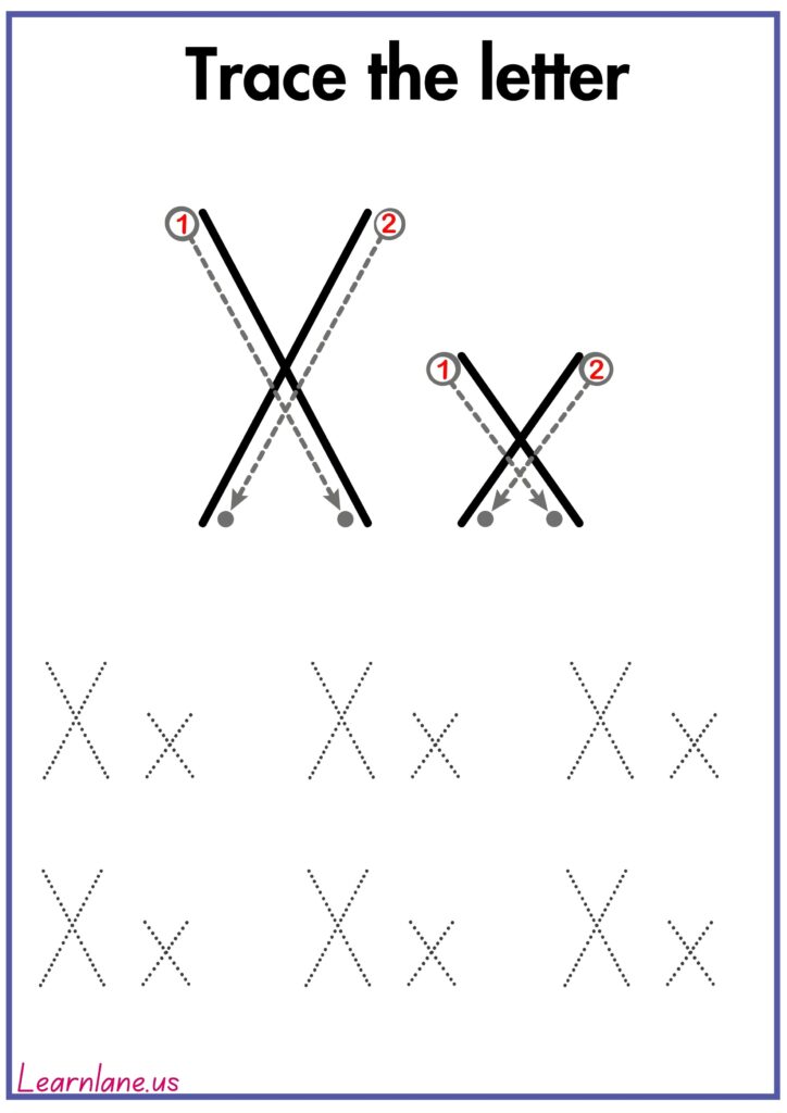 Image showing Trace the capital and small letter X following arrow worksheet for preschool