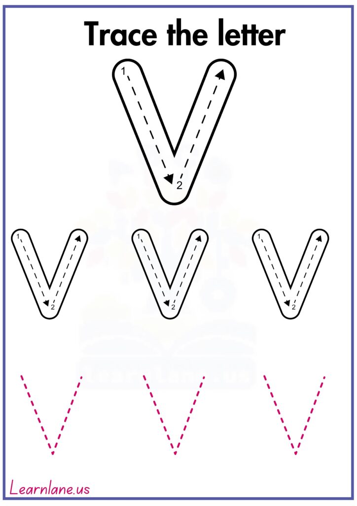 Image showing Trace the letter capital V following arrow worksheet for preschool