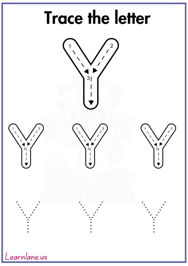 Image showing Trace the letter capital y following arrow worksheet for preschool