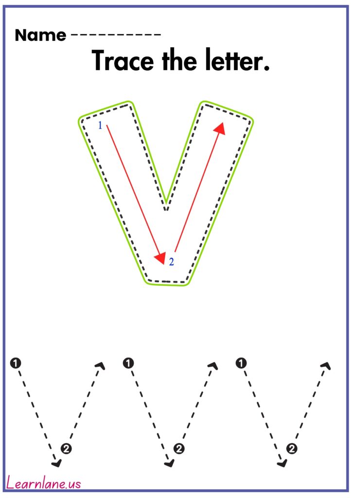Image showing Trace the letter small V preschool workseet