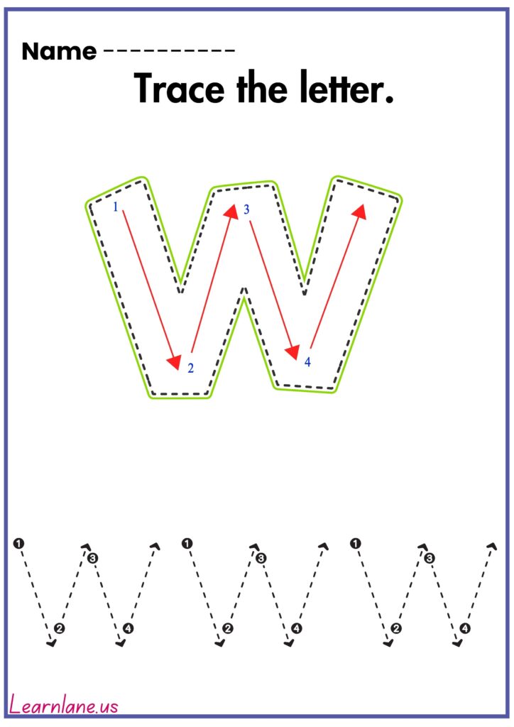 Image showing Trace the letter small W preschool workseetTrace the letter small W preschool workseet
