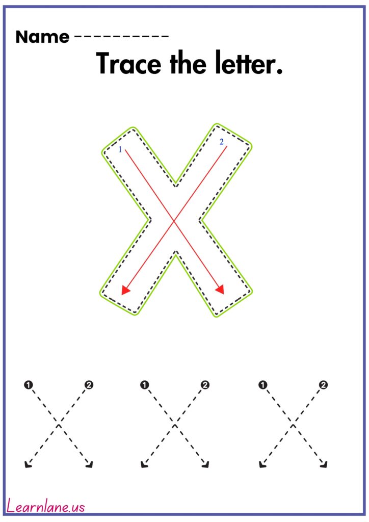 Image showing Trace the letter small X preschool workseet