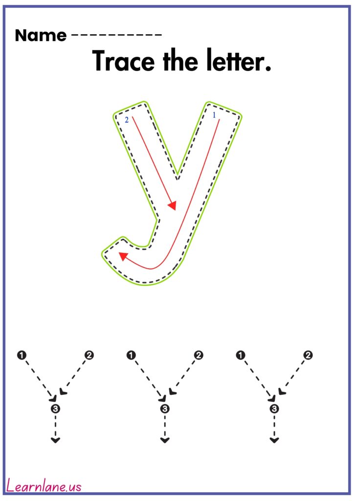 Image showing Trace the letter small y preschool workseet