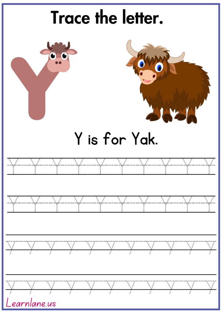 Image showing Trace the letter y and practice writing y worksheet for preschool