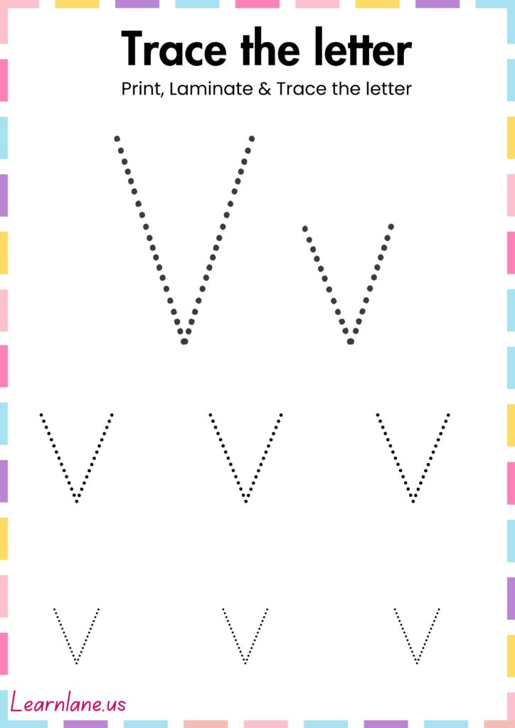 Image showing Trace the simple letter V preschool Worksheet