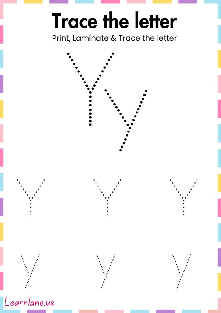Image showing Trace the simple letter y preschool Worksheet