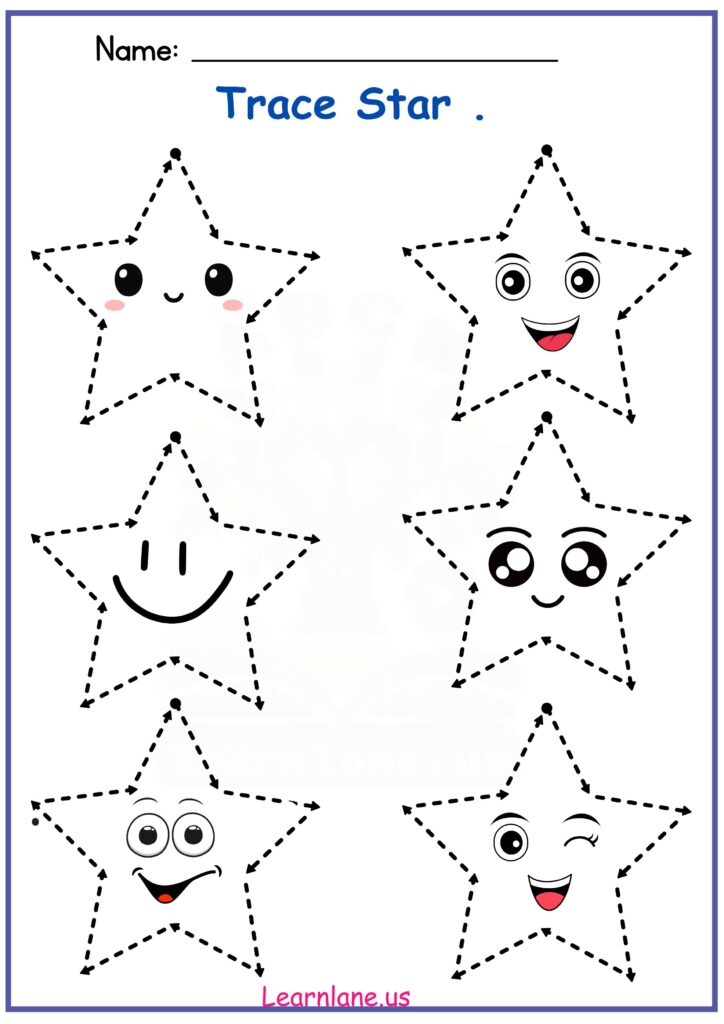 Image showing fun and easy Square Star Tracing Worksheet for Preschool