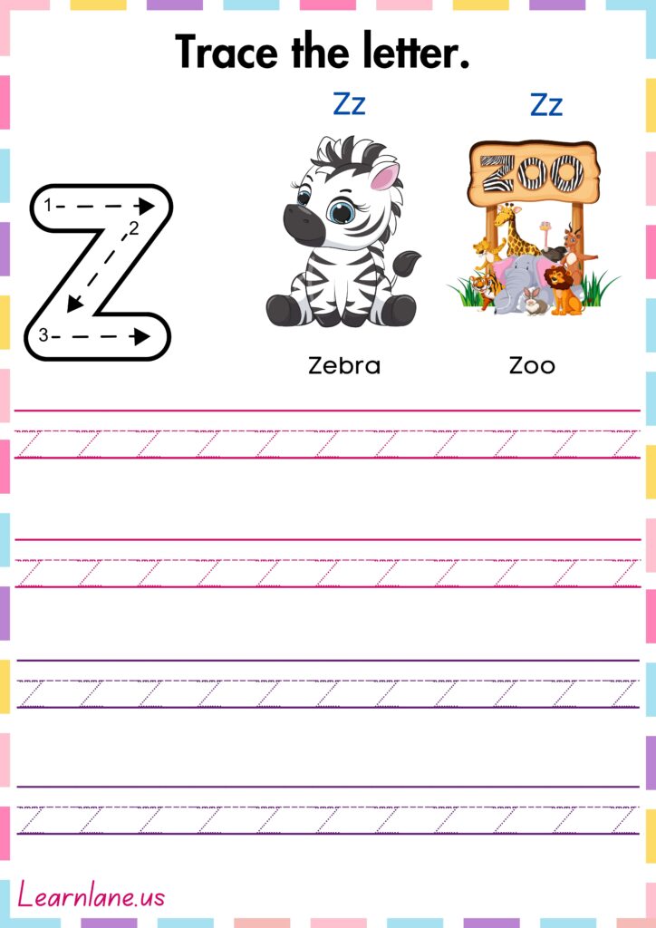 Image showing Trace and practice the small letter z preschool worksheet