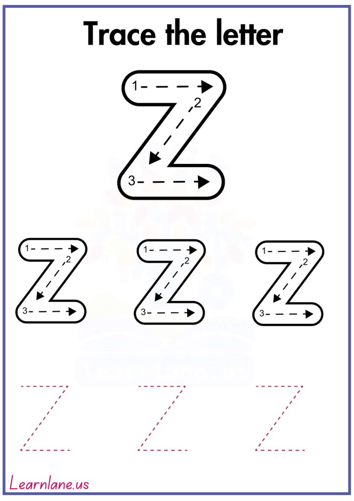 Image showing Trace the letter capital z following arrow worksheet for preschool