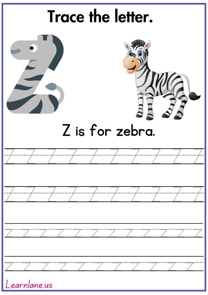 Image showing Trace the letter z and practice writing z worksheet for preschool