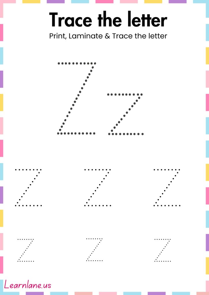 Image showing Trace the simple letter z preschool Worksheet