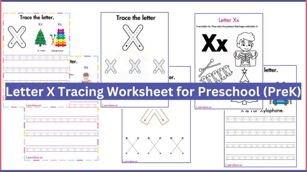 Letter X tracing worksheet for preschool with uppercase and lowercase X practice