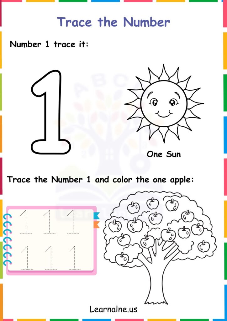 Image showing Number 1 Tracing Worksheets for Kindergarten