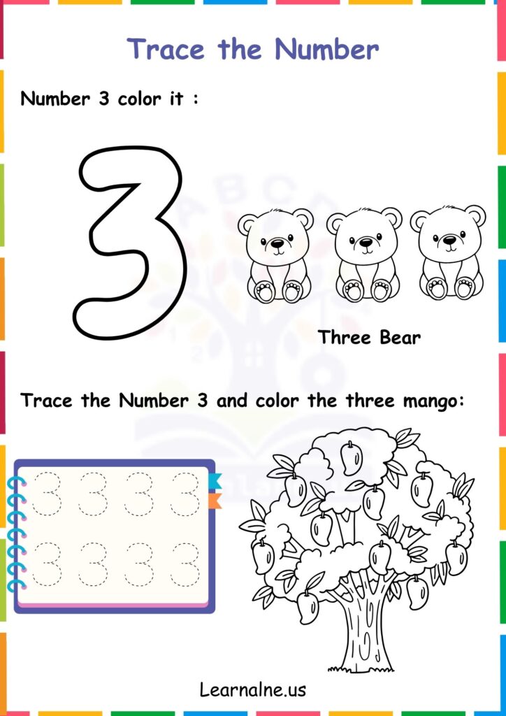 Image showing Number 3 Tracing Worksheets for Kindergarten